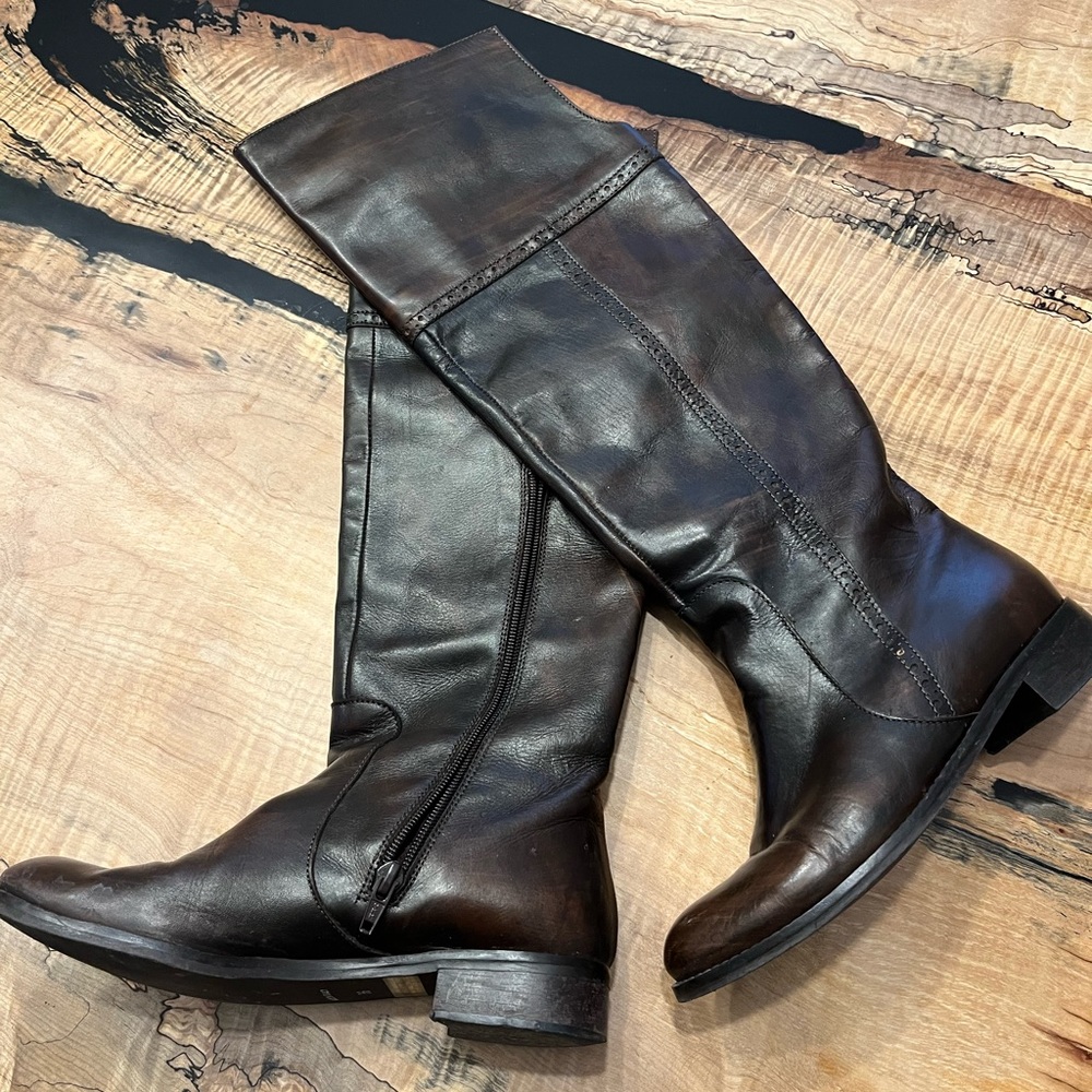 Brown over the knee leather flat boots size 36
